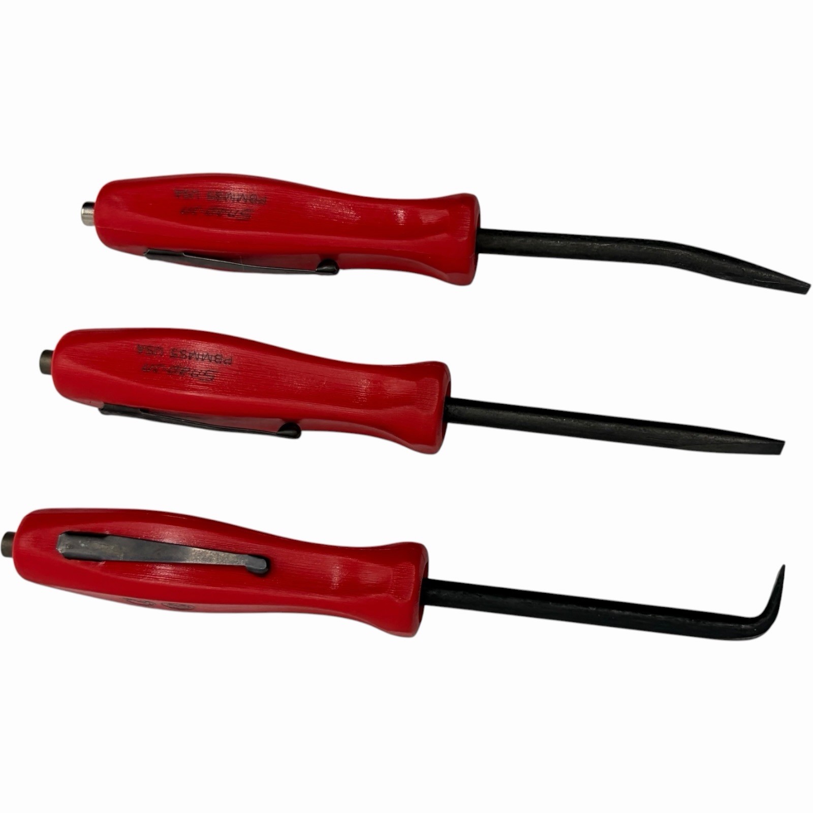 Snap On Tools Mini Magnetic Pocket Pry Bar Set 3 piece Red 5 inch Bent 90