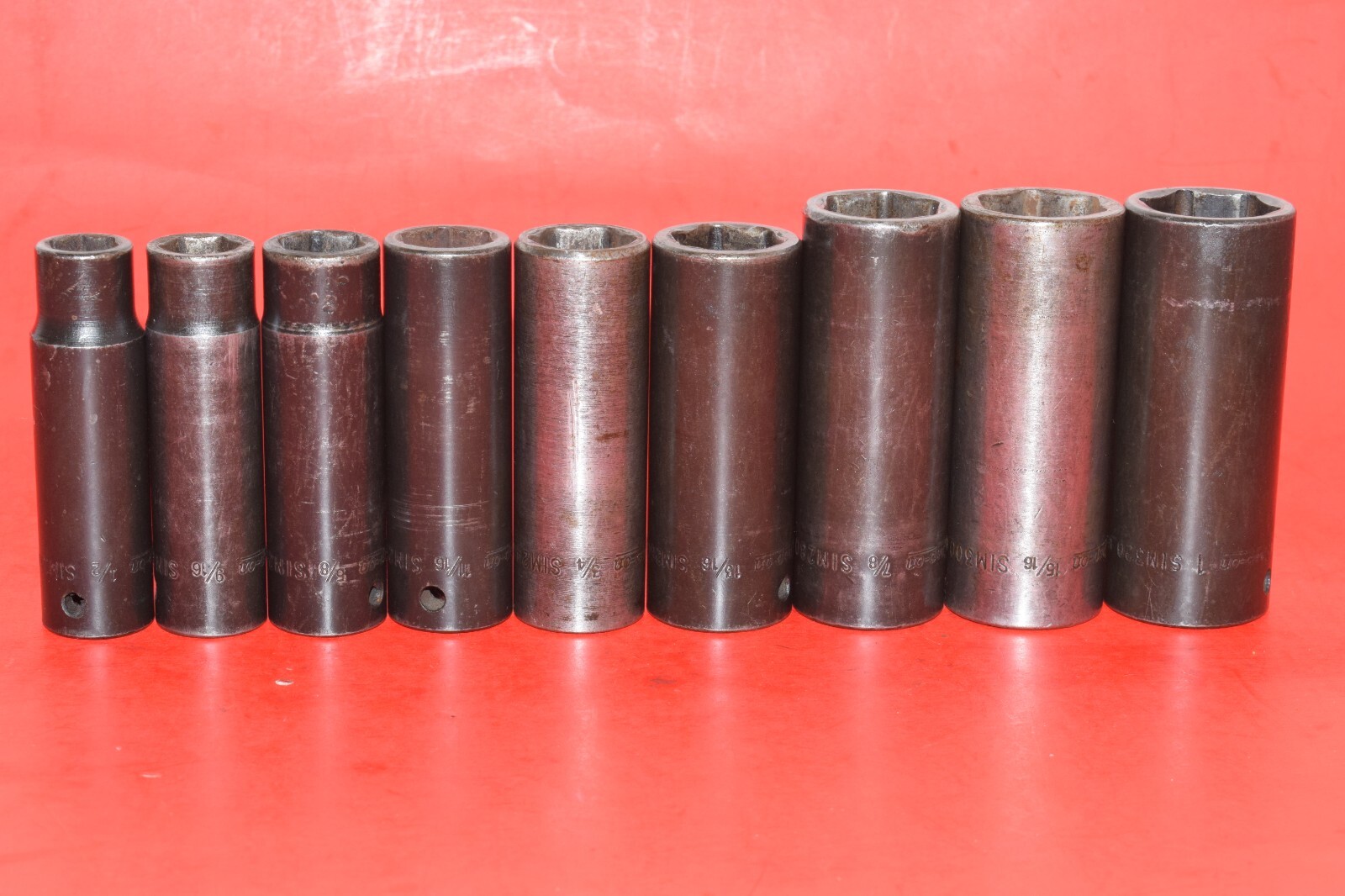 Snap-On 1/2″ Drive 9pc SAE 1/2 – 1 Deep 6-Point Flank Impact Socket Set 309SIMYA