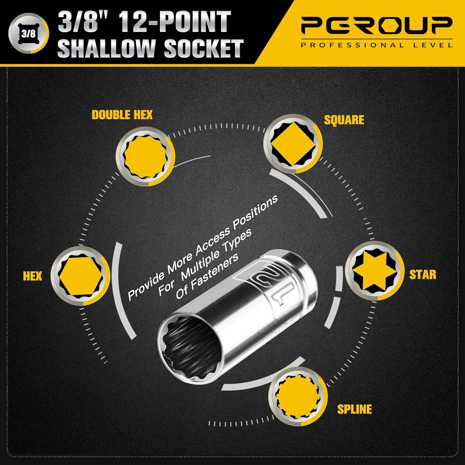3/8 Inch Drive Socket Set – 10 Piece Metric 12-Point Shallow Socket Set 10mm,…