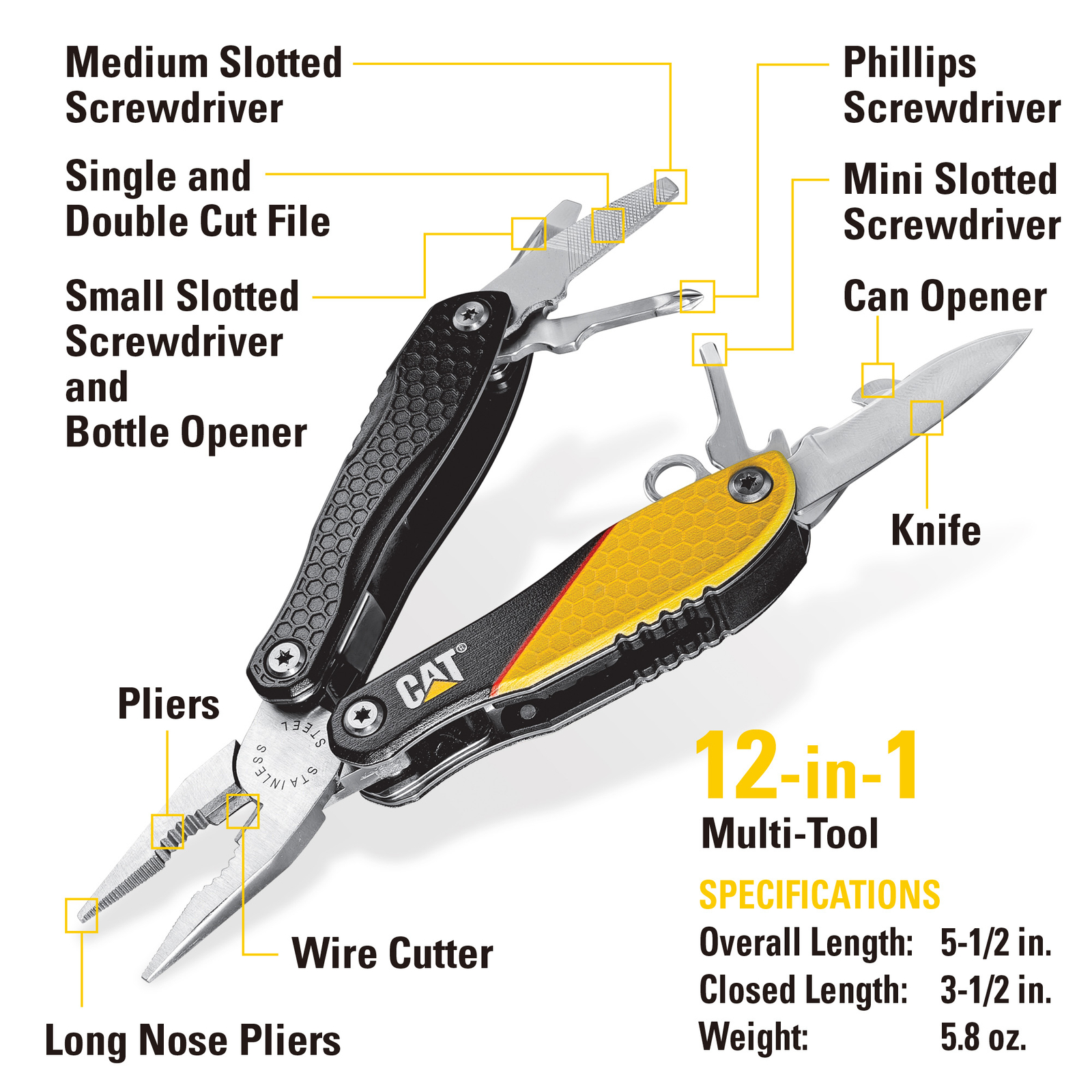 Cat 3 Piece Multi Tool, Folding Knife and Key Chain Tool Gift Box Set – 240192
