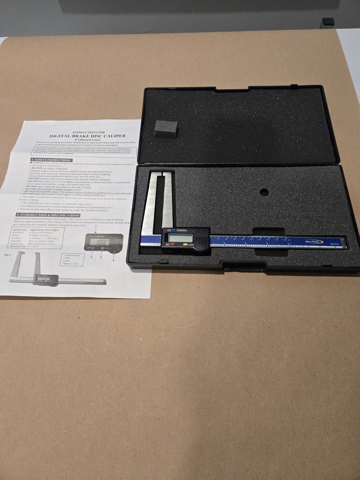 Blue Point Tools Digital Brake Disc Caliper Rotor Gage 0-150mm/0-6″ RG430