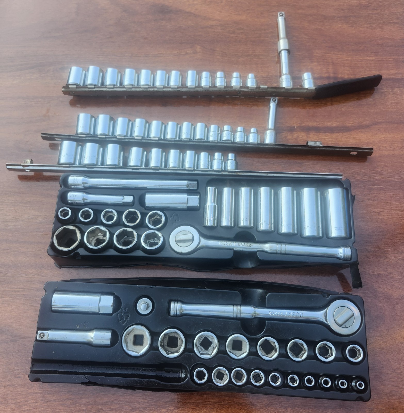 Vintage Husky USA Socket Sets (2) SAE Plus Metric/Sae 1/4″& 3/8″ Sockets 78 Pcs
