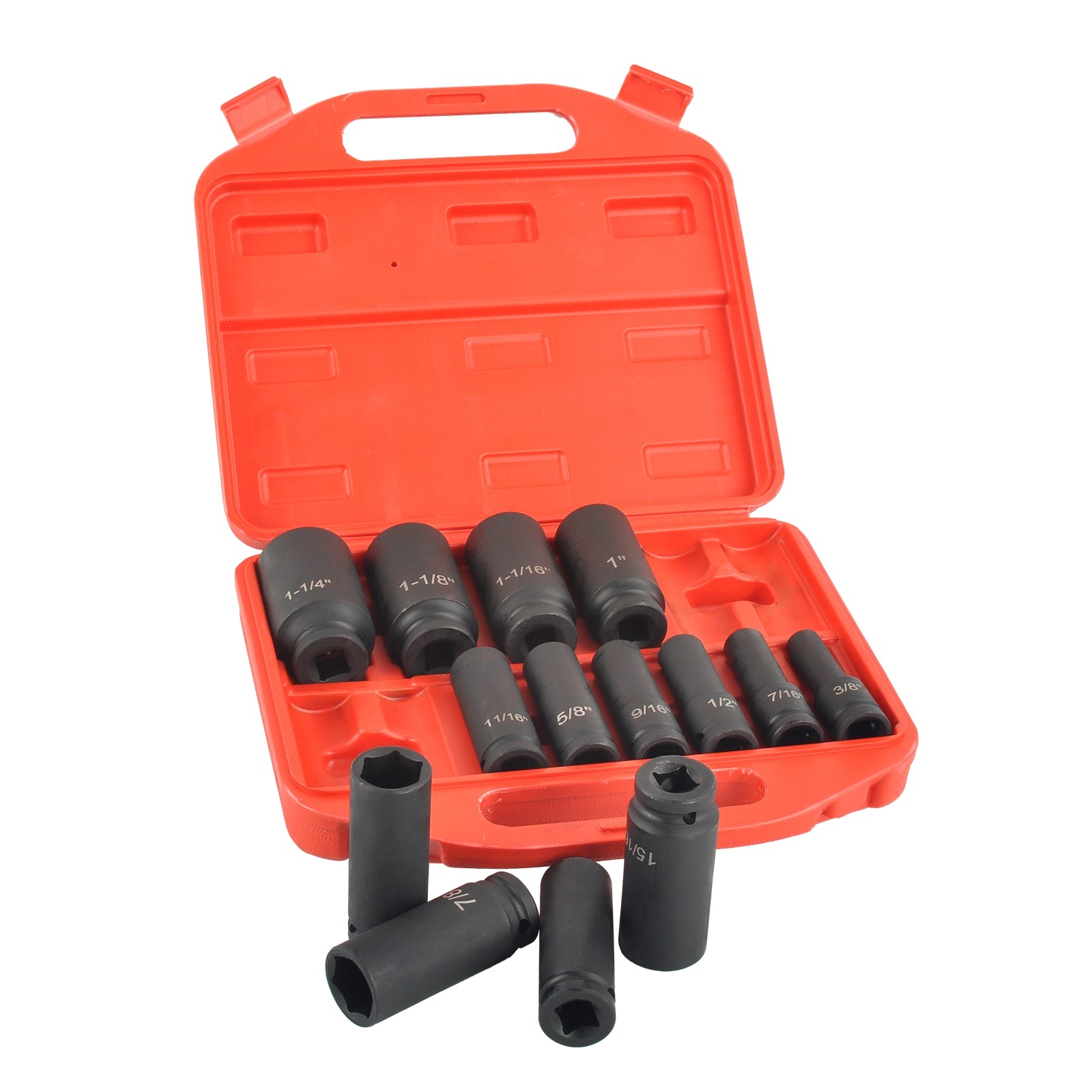 14 Piece 1/2″ Drive 6 Point CR-V Deep Shallow Impact Socket Set 3/8″ to 1-1/14″