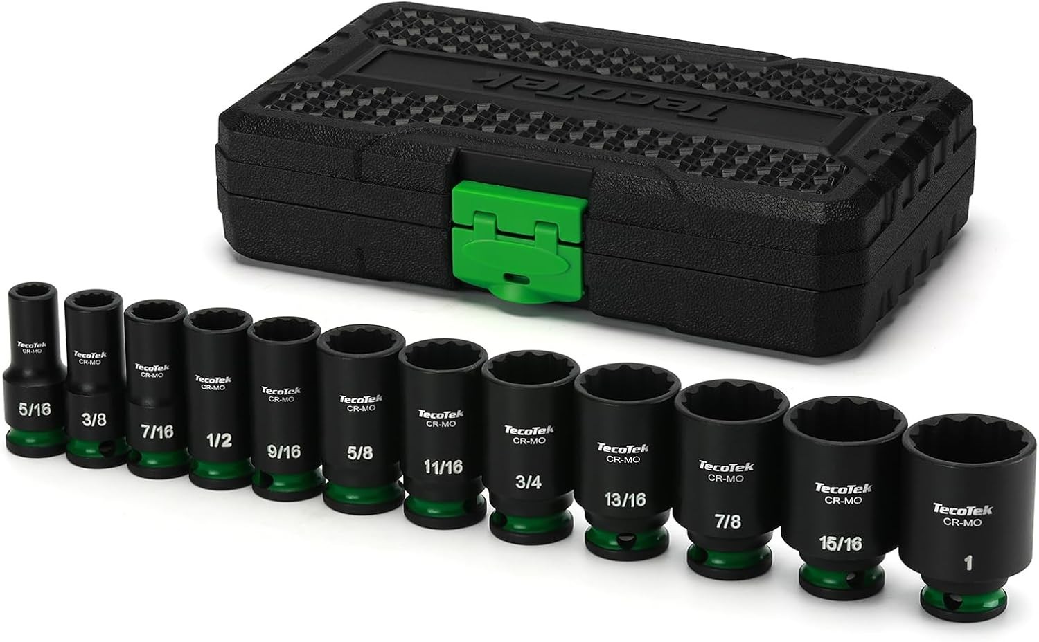 3/8 inch Drive 12-Piece Semi-Deep Impact Socket Set SAE 5/16 to 1 inch Chrome…