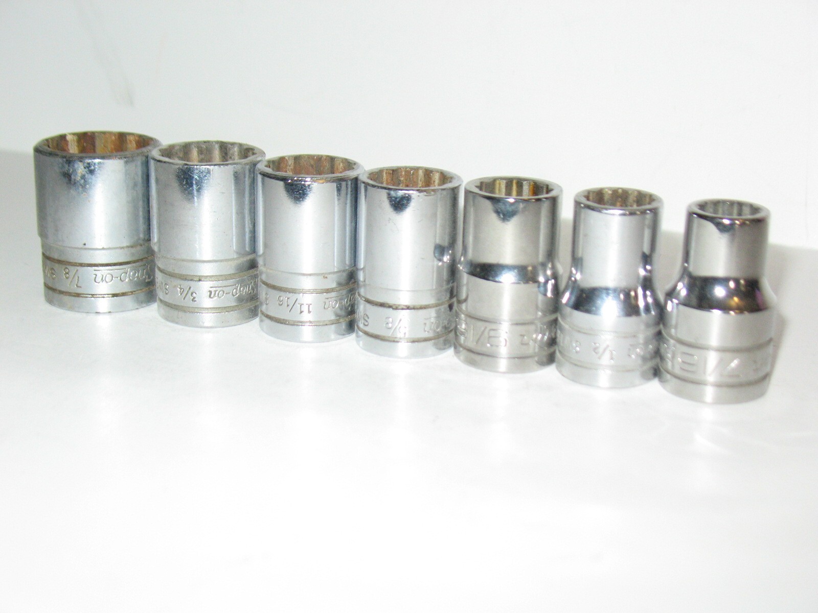 Snap-on Tools 1/2″ Drive 7/8 3/4 11/16 5/8 9/16 1/2 7/16 SAE 12pt Sockets