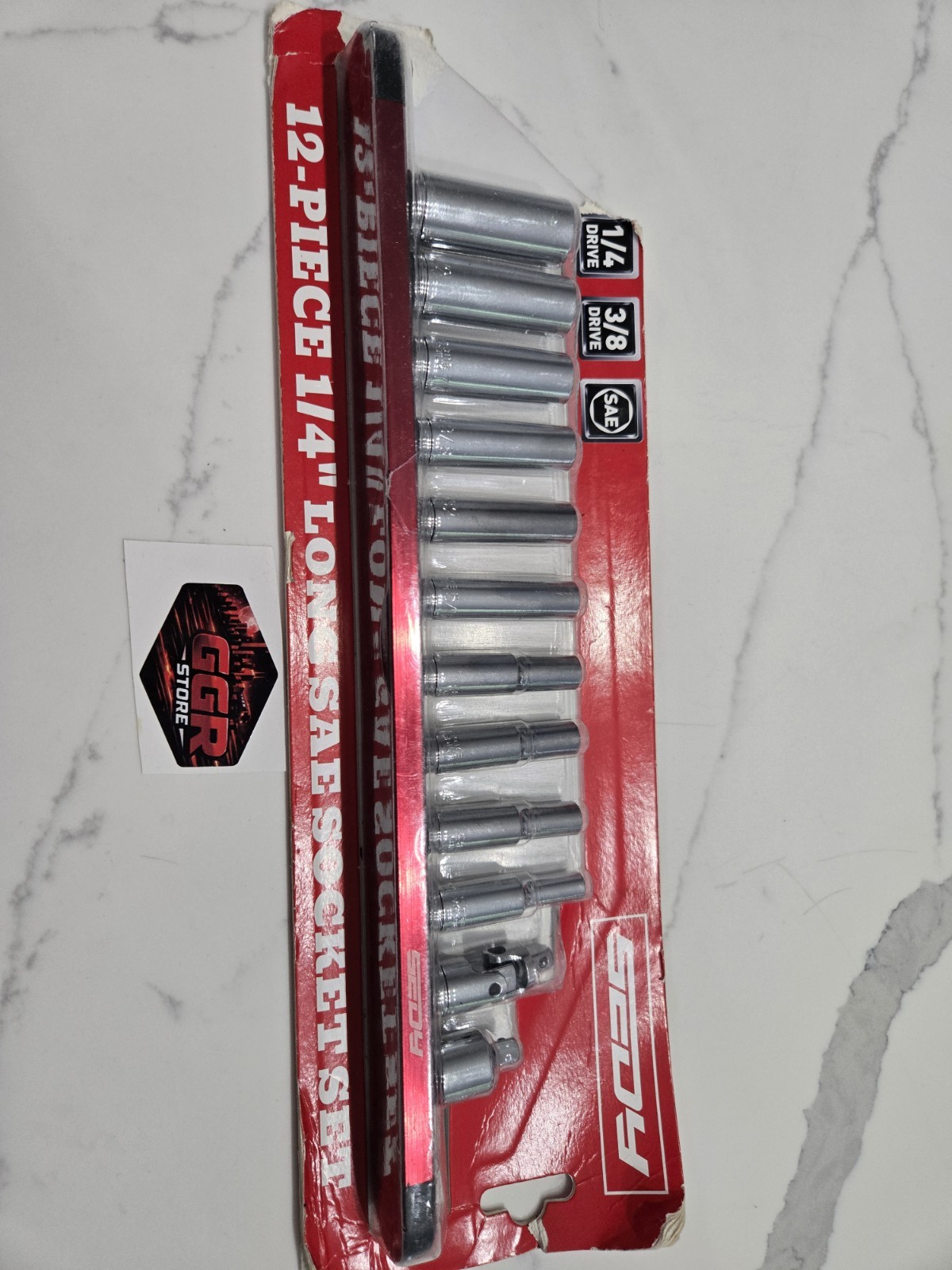 12-Piece Long SAE Socket Set 1/4″ Drive with Magnetic Organizer