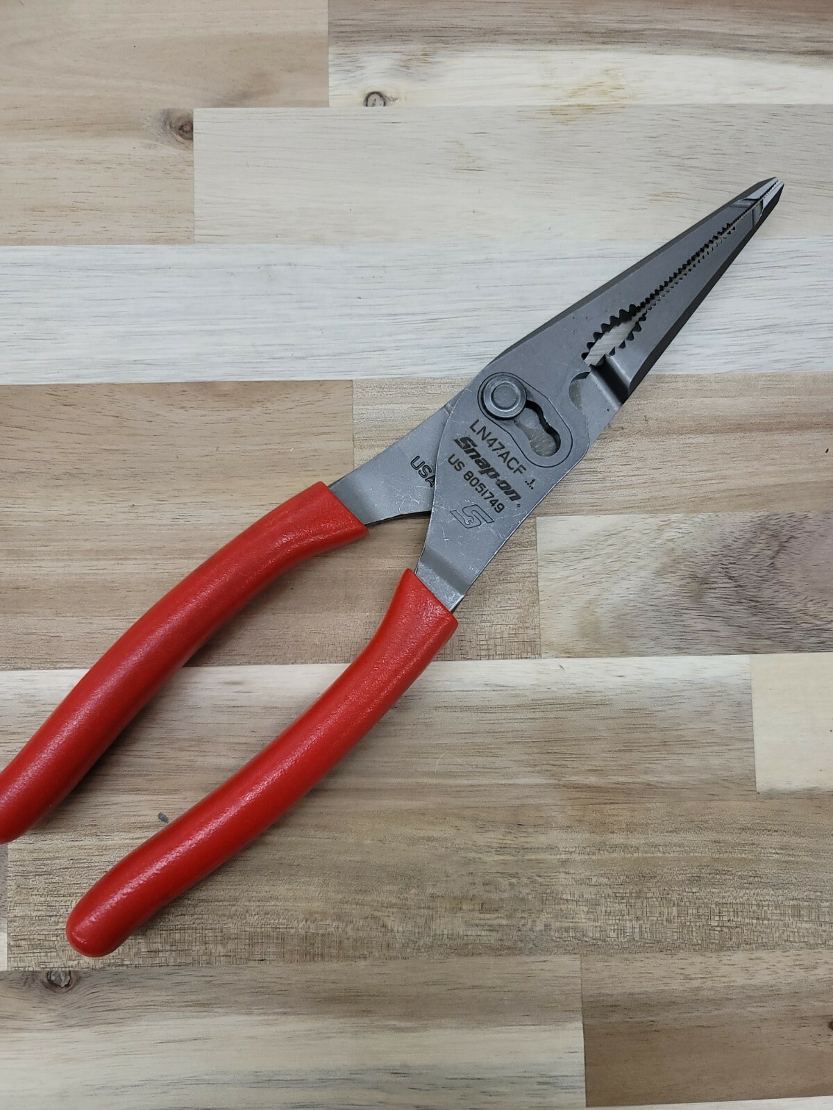 *NEW Snap On LN47ACF 9″ Needle Nose/Slip-Joint Combo RED Handle Soft Grip Pliers