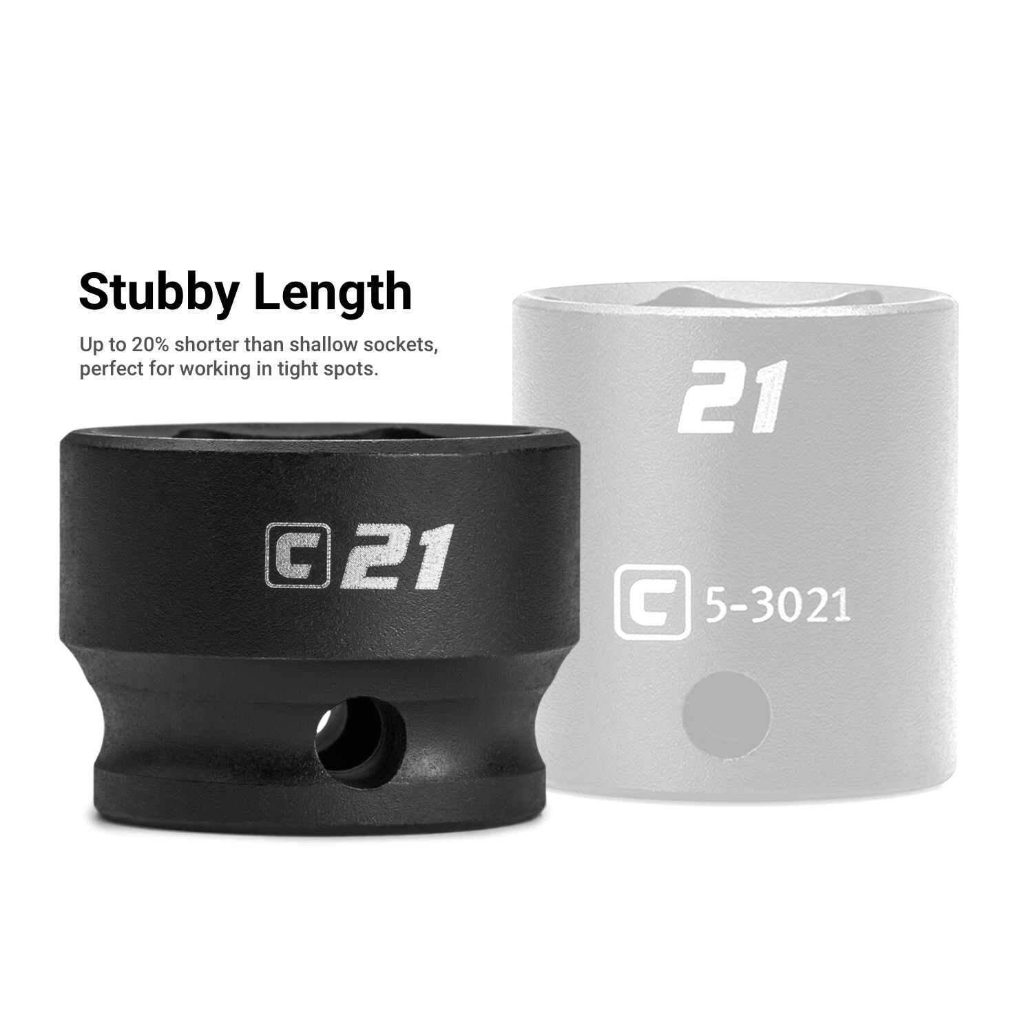 Capri Tools Stubby Impact Socket, 3/8 in. Drive, 6-Point, Metric 8 to 22 mm