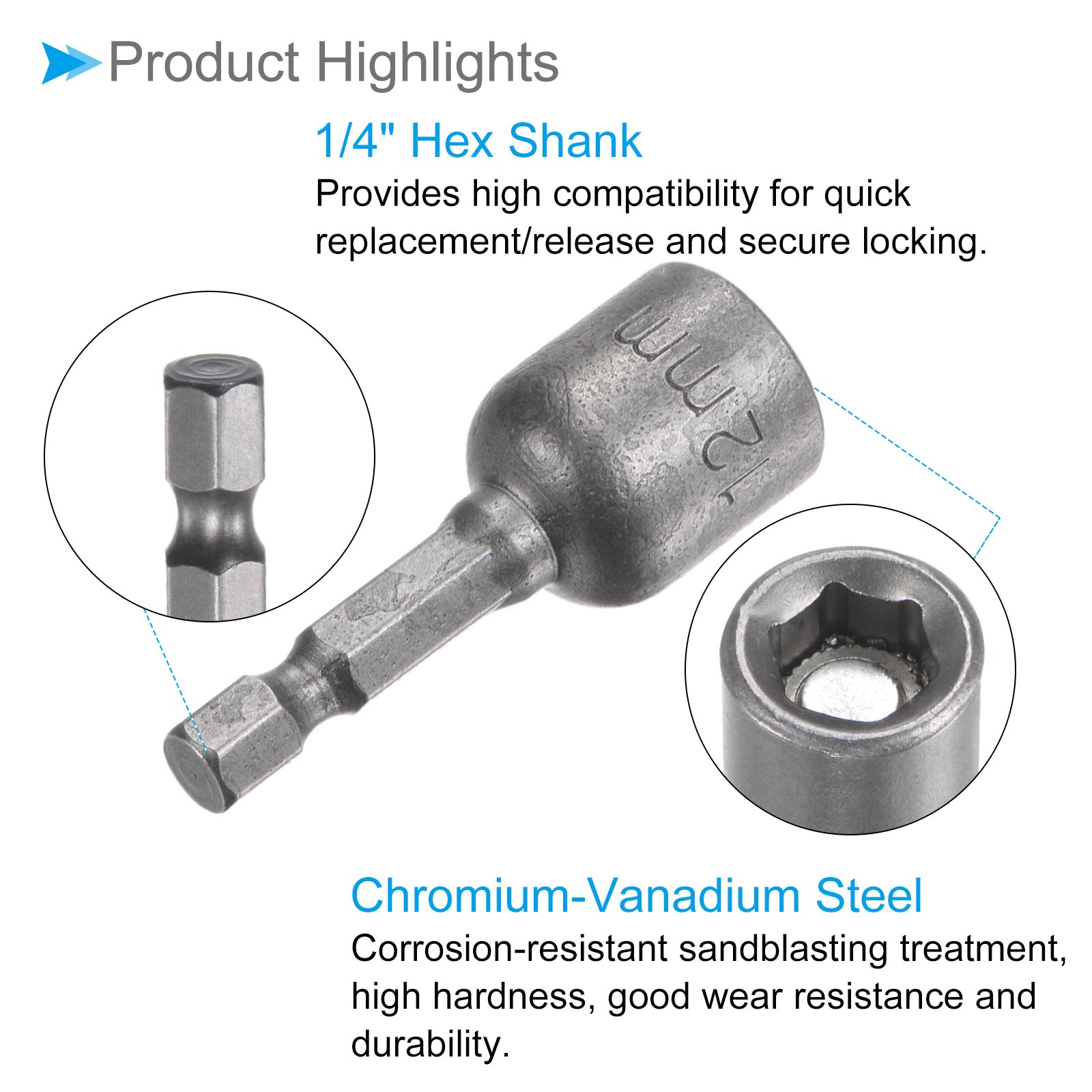 2pcs 1/4″ Hex Quick Change 12mm Magnetic Hollow Shaft Nut Setter 48mm