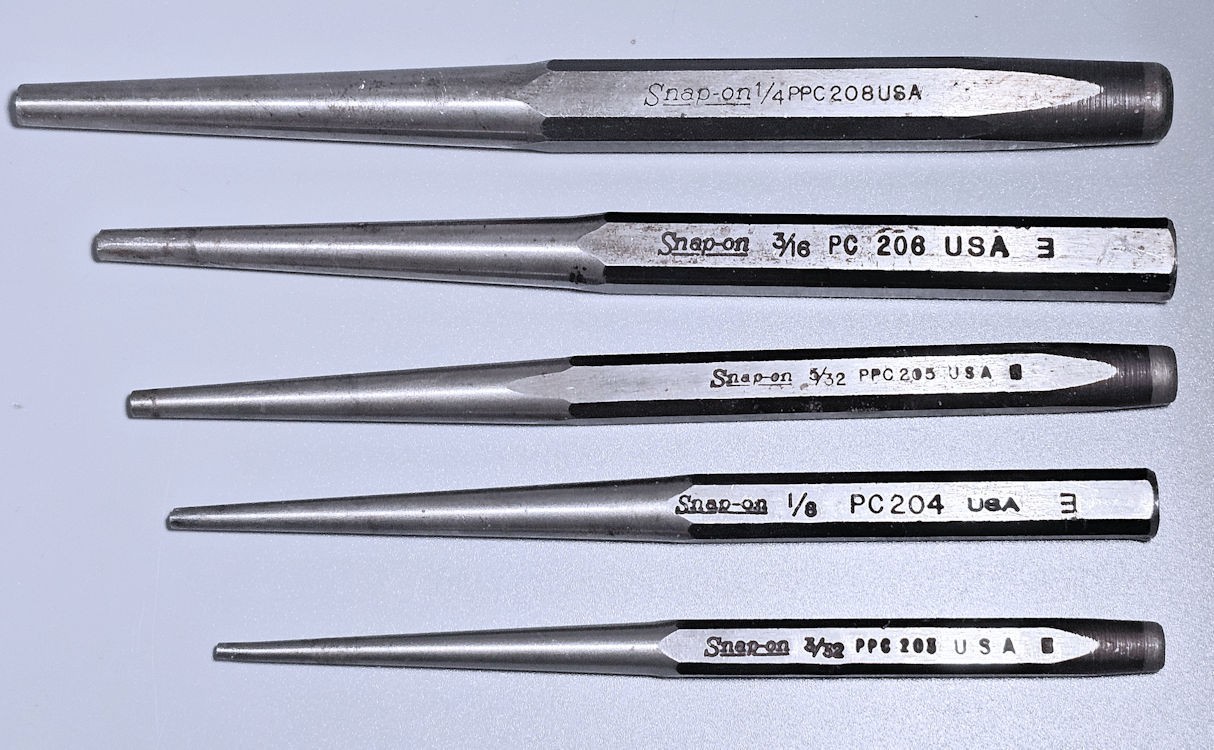 5 Snap-on pin punches 1/4-PPC208-3/16-PC206-5/32 PPC205-1/8-PC208-3/32 PPC203