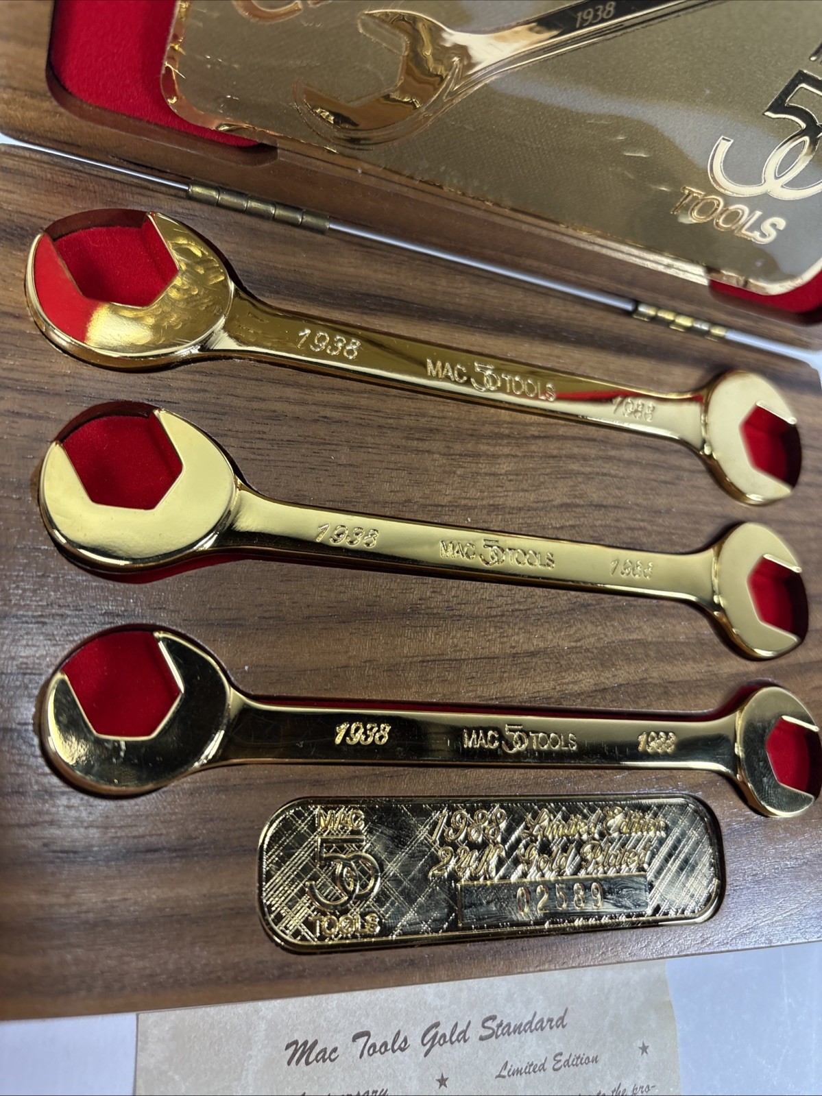 24kt Gold 1988 50 year Anniversary Mac Tools Collector’s Club 3 Piece Wrench Set