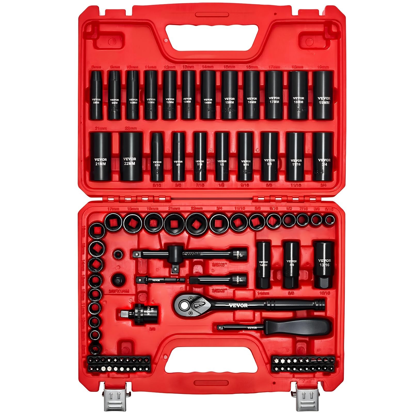 96-Piece 3/8″ Drive Impact Socket Set – SAE & Metric, Deep/Shallow, 6 Point, Rat