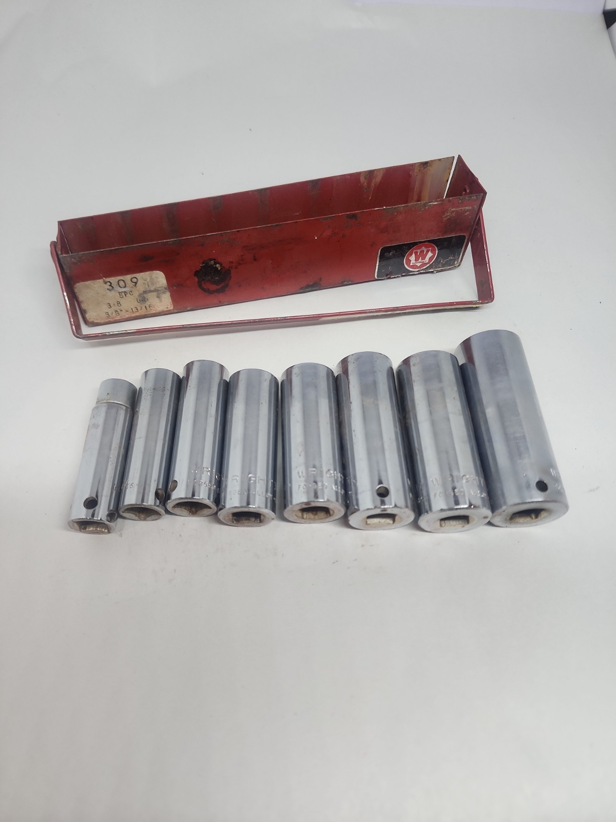 WRIGHT TOOLS No. 309 8 Piece 3/8″ Dr 6pt Set In Carry Red Case SAE 13/16″-3/8″