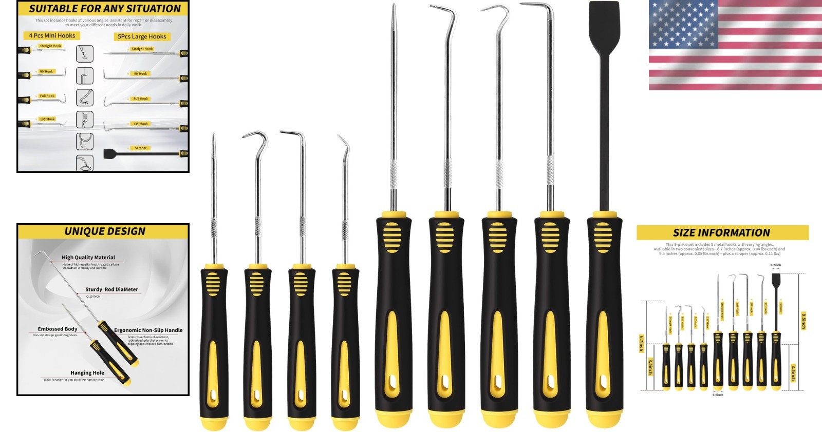 PCS Hook and Pick Tool Set with Scraper- Automotive Pick Set with Metal Pick …