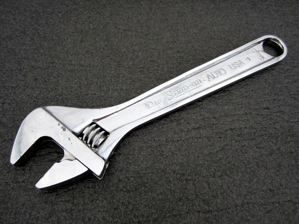 Vintage Snap-on 10″ Adjustable Wrench AD10 Chrome Underline USA