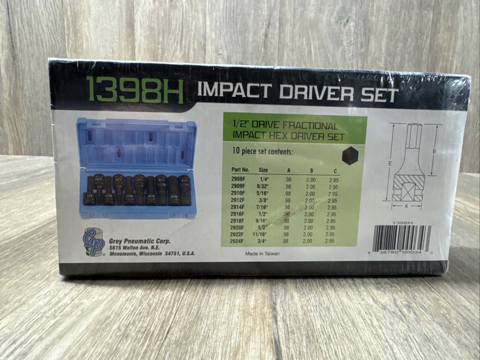 GREY PNEUMATIC 1398H 1/2″ Drive 10 Piece Hex Driver Set NEW