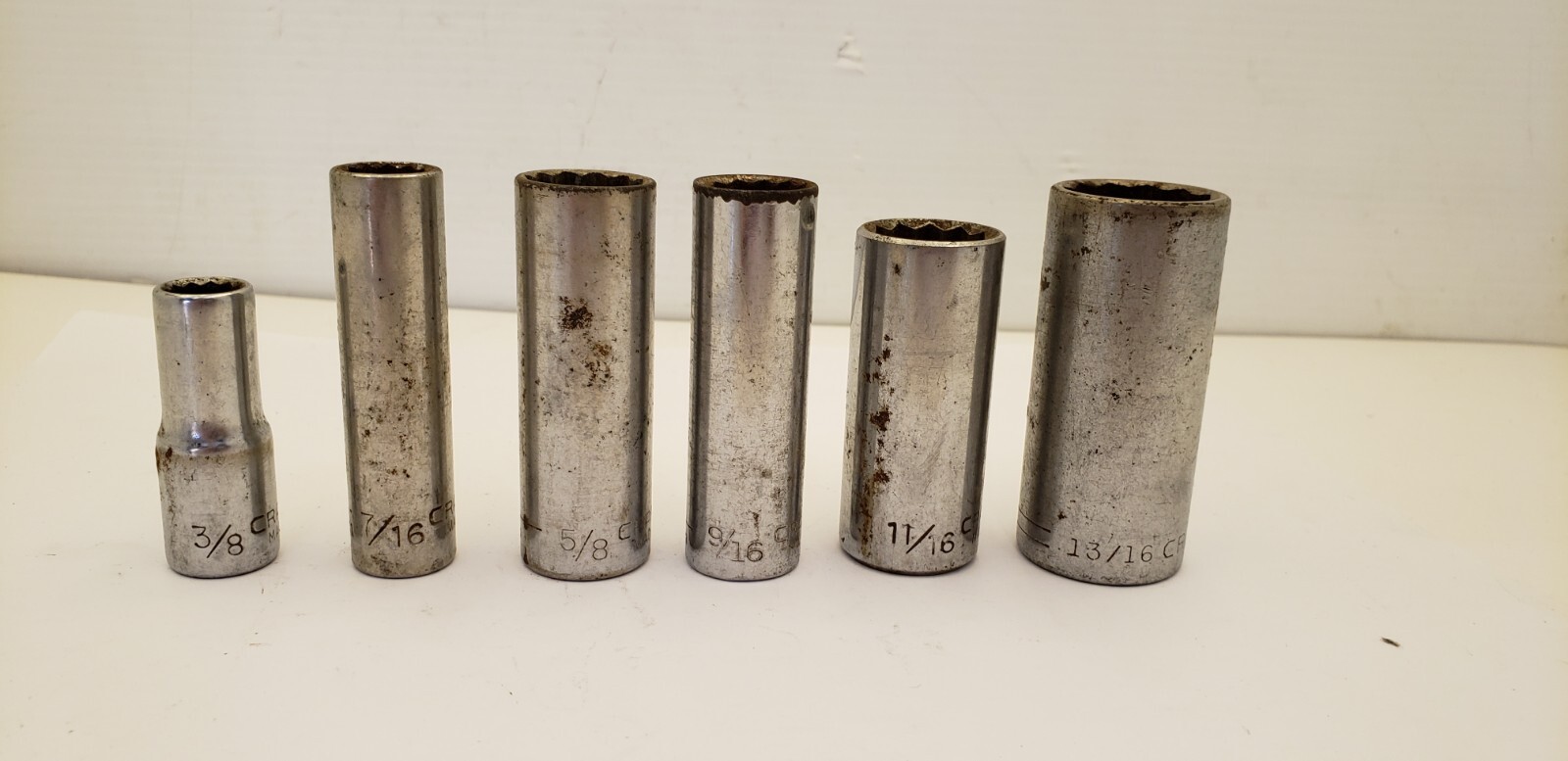 ASST. CRAFTSMAN 12PT-1/2″ DR SOCKETS: 13/16-11/16-5/8-9/16-7/16 & 3/8 (SET OF 6)