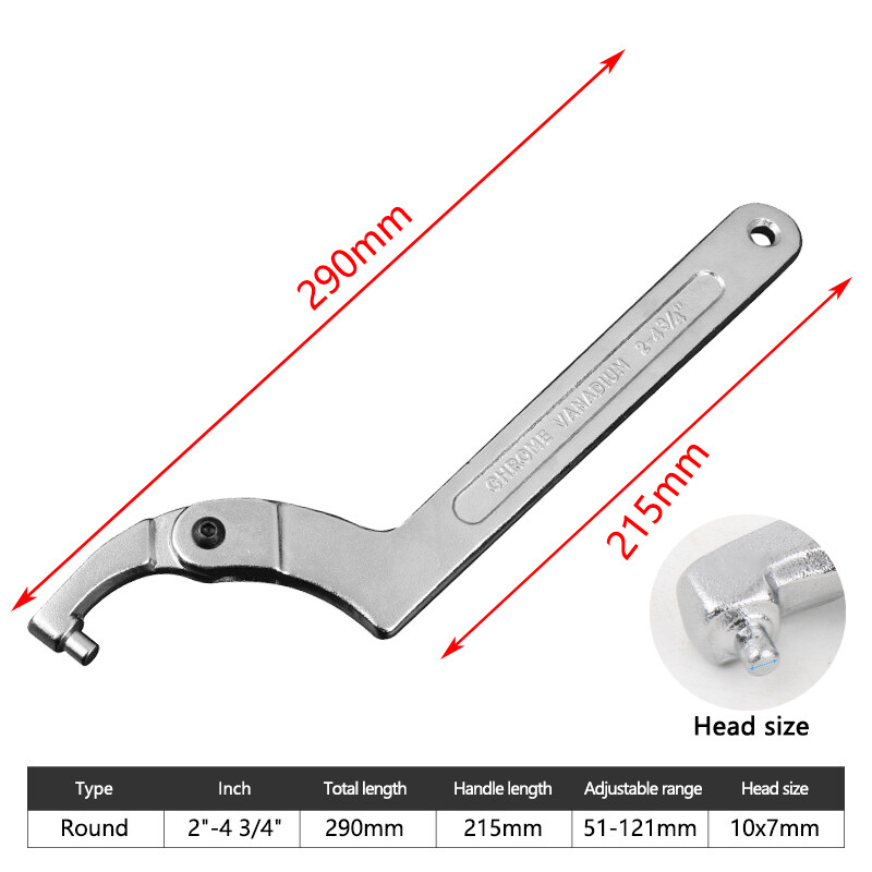 Adjustable Hook Wrench 19–170mm C Round Spanner Tool Slotted Retaining Universal