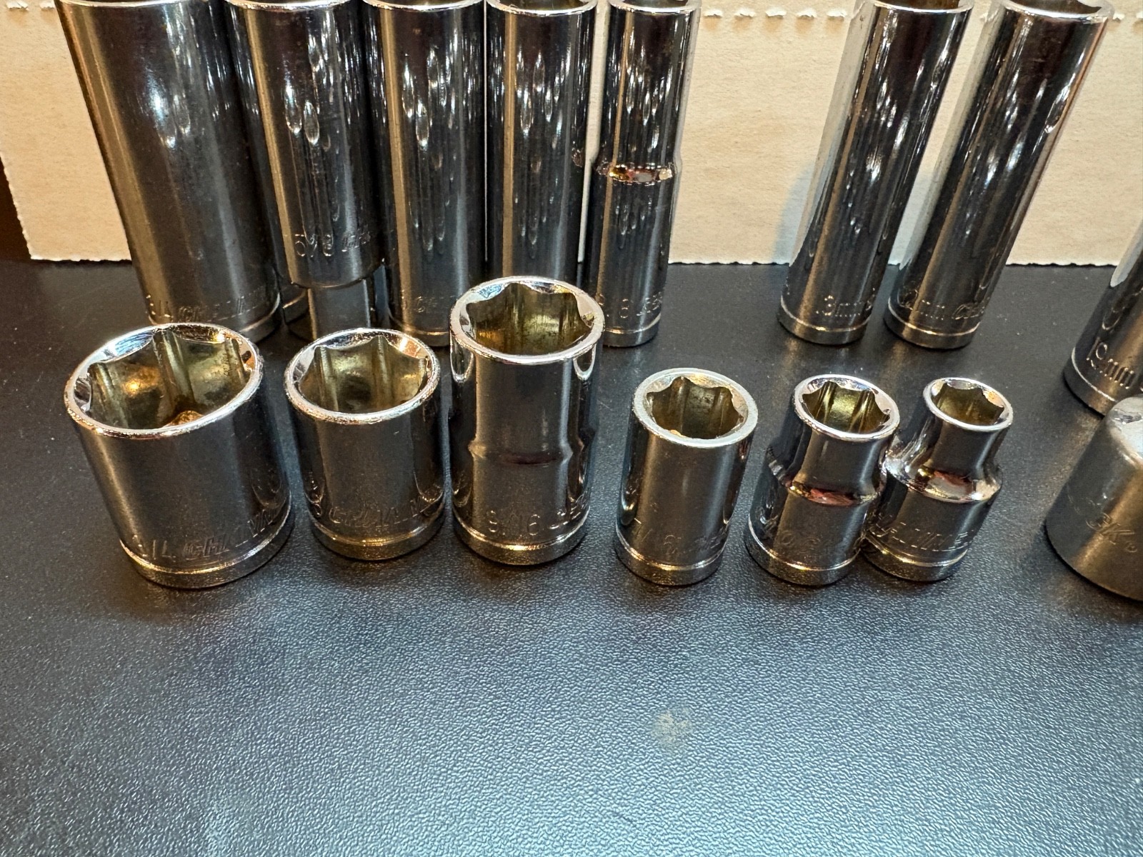 Channellock Socket Lot of 18 SAE & Metric 3/8″ and 1/2″ Drive Deep Shallow USA