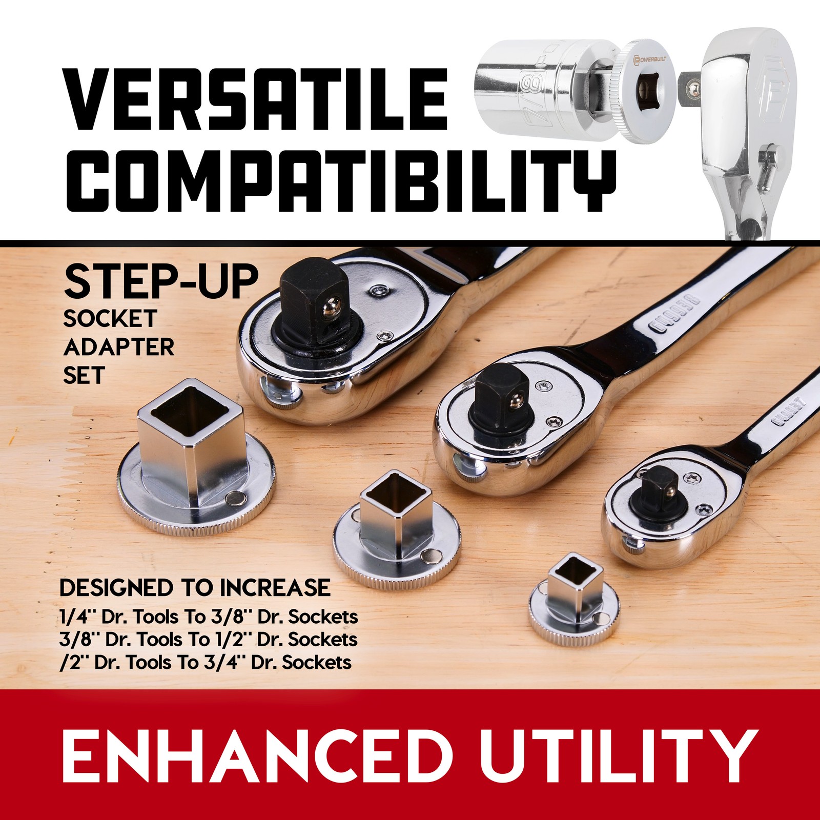 Powerbuilt 3 Piece Low Profile Socket Adapter Set – 643066ECE