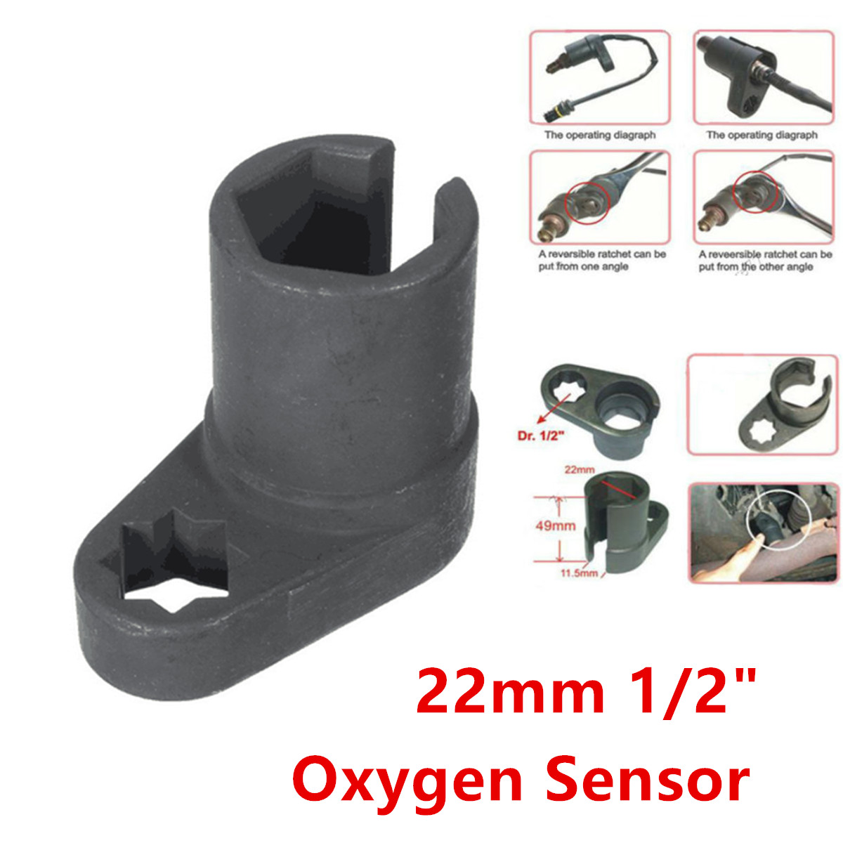 1/2 inches Drive O2 Oxygen Sensor Socket Renew Thread Chaser Vacuum Wrench Tool