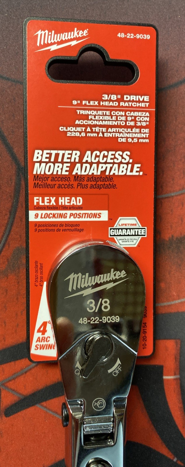 Milwaukee 48-22-9039 Flex Head Ratchet 3/8″ Drive, 9″ Length