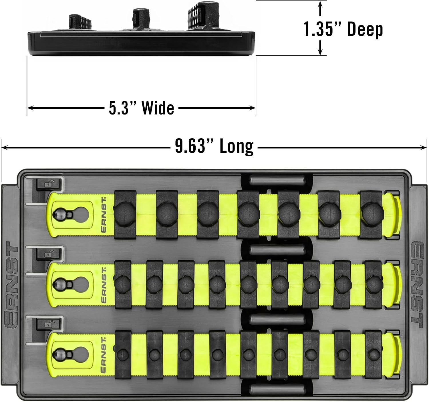 8-Inch Socket Boss, 3-Rail Socket Tray, HI-VIZ – 1/4″, 3/8″ & 1/2″ Drive Twis…