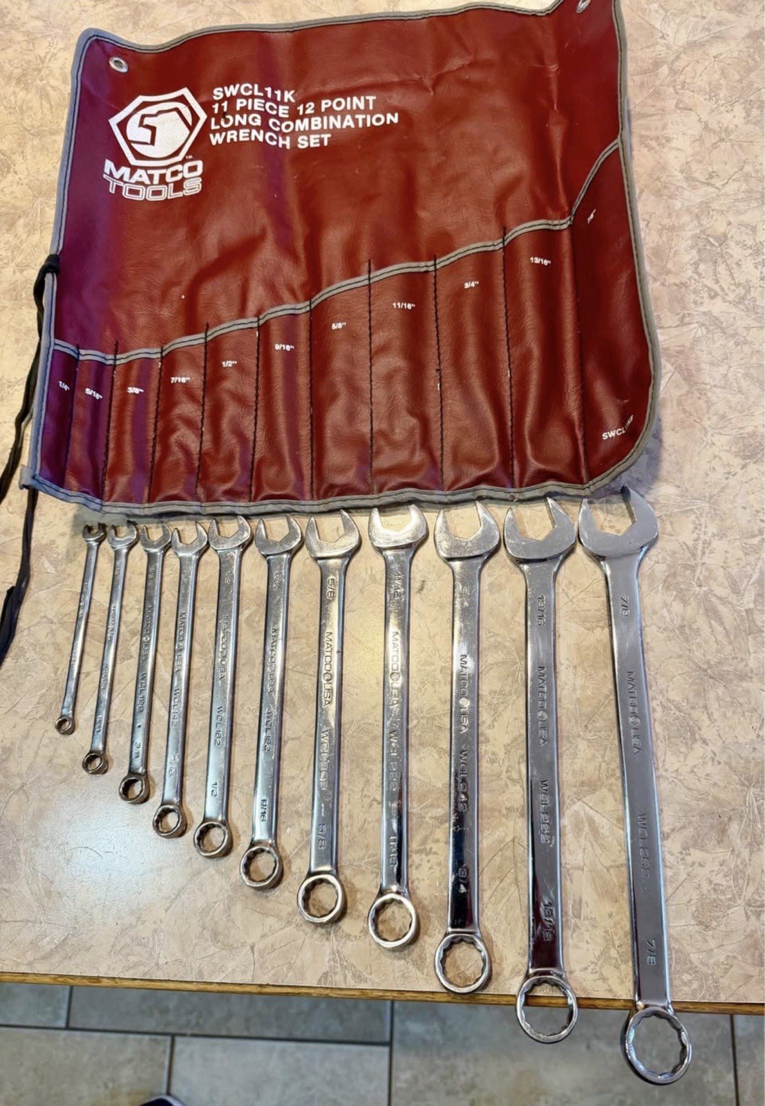 Matco 11pc long combination wrench Set SWCL11K 1/4”- 7/8”. WCL