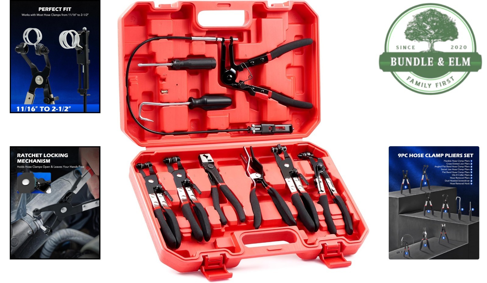 Complete 9-Piece Hose Clamp Tool Set with Locking Mechanism for Efficiency