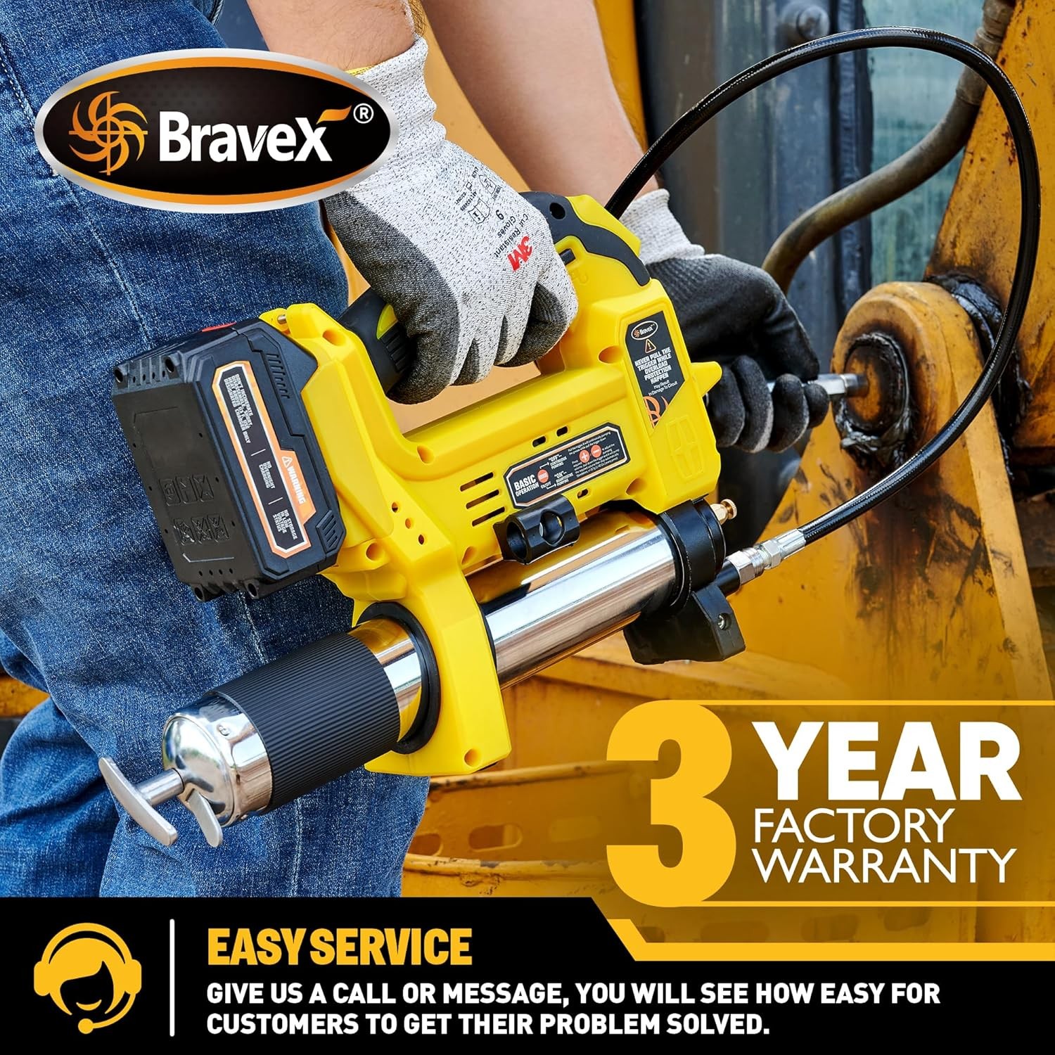 Grease Gun – Battery Powered with 40” Long Hose, 12,000 PSI…