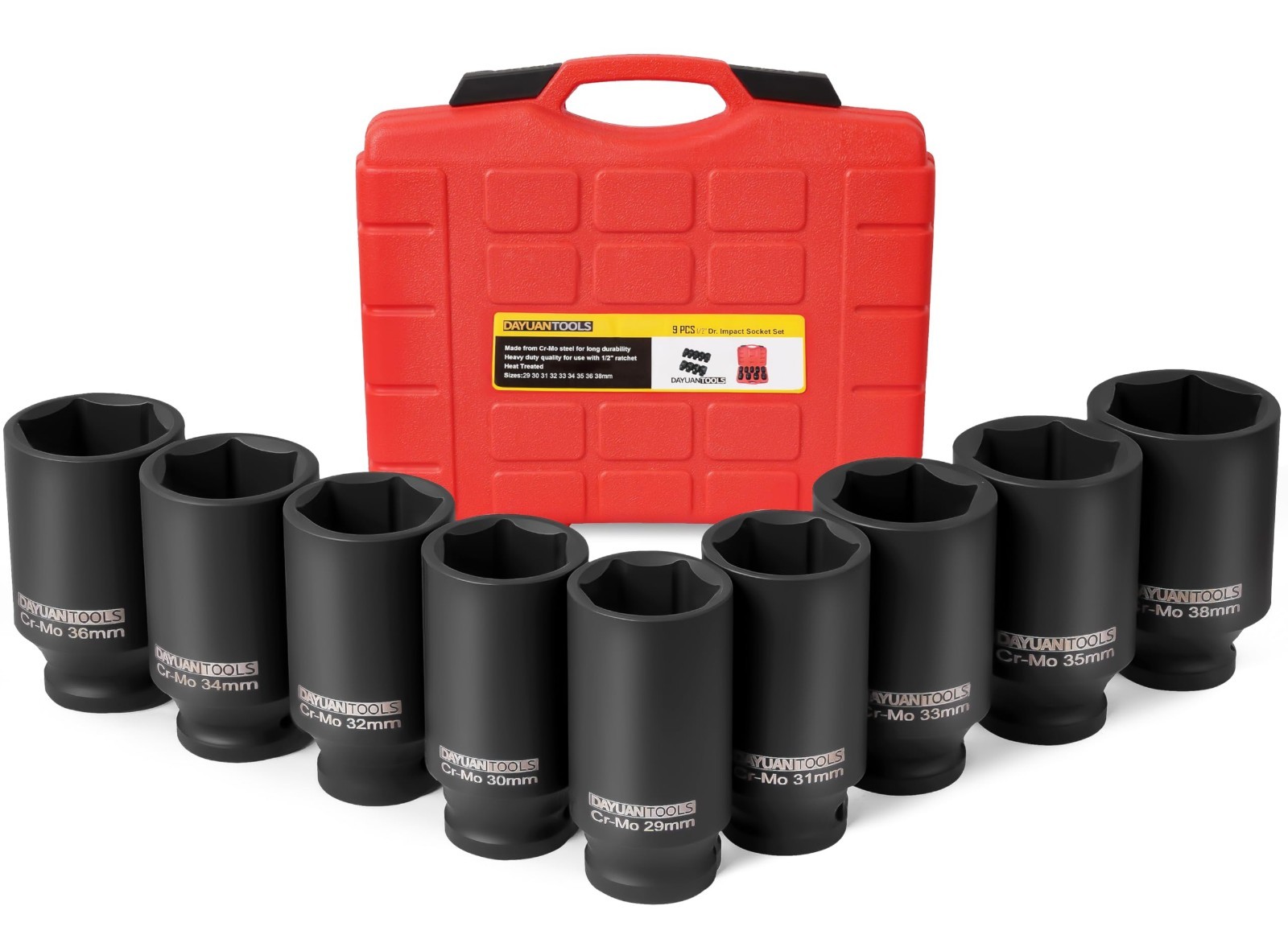 9 Pcs Axle Nut Impact Socket Set 1/2″ Drive 29-38mm Hub Tool Kit for Mechanics