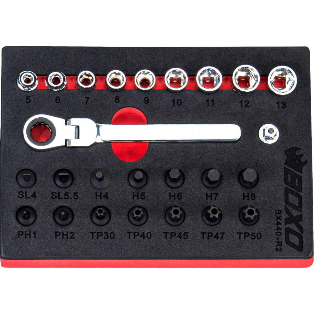1/4″ Drive Low Profile Socket & Stubby Bit Set 25 Pcs BX440-R2