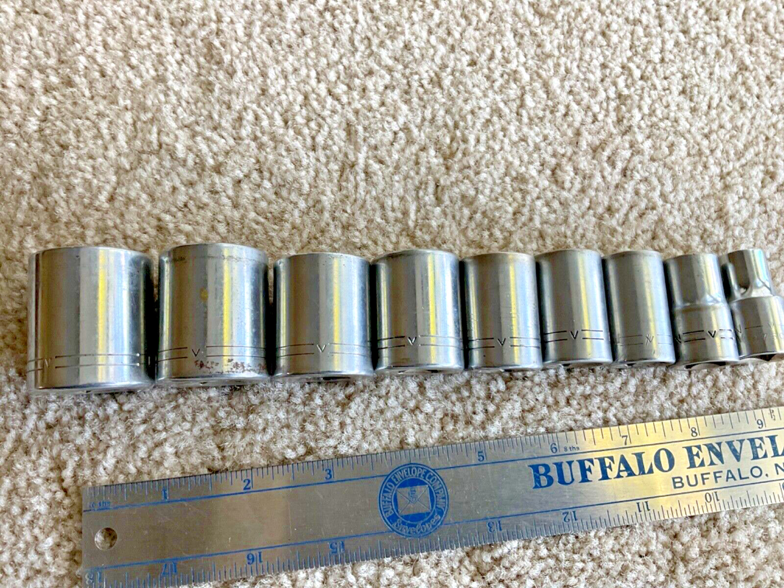 Craftsman Vintage lot 9 Pc Socket Set 1/2″ Dr 12 Pt 1 1/16” to 7/16” V USA