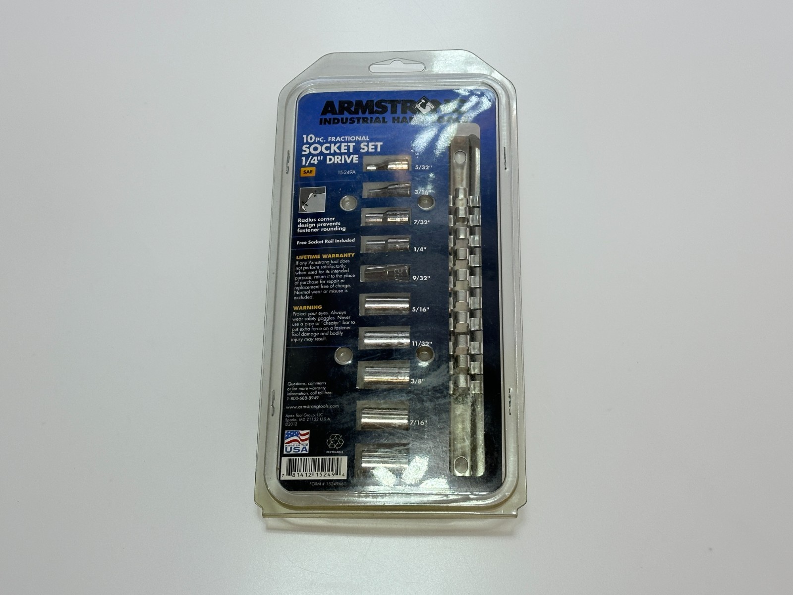 NEW Armstrong Tools USA 15-249A 10pc SAE Chrome Shallow Socket Set – 1/4” Drive