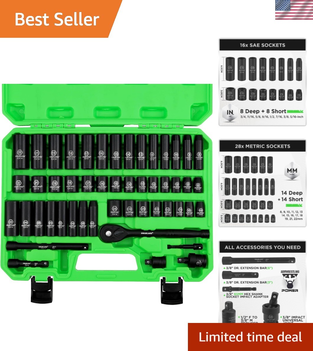 Professional 50-Piece 3/8» Drive Socket Set – High Torque & Corrosion Resistant