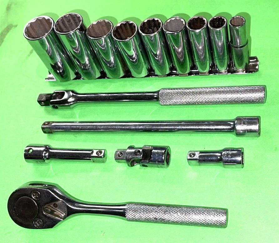 PROTO TOOLS 15 PIECE 3/8 DRIVE SAE. GENERAL SERVICE 12-POINT DEEP SOCKET SET