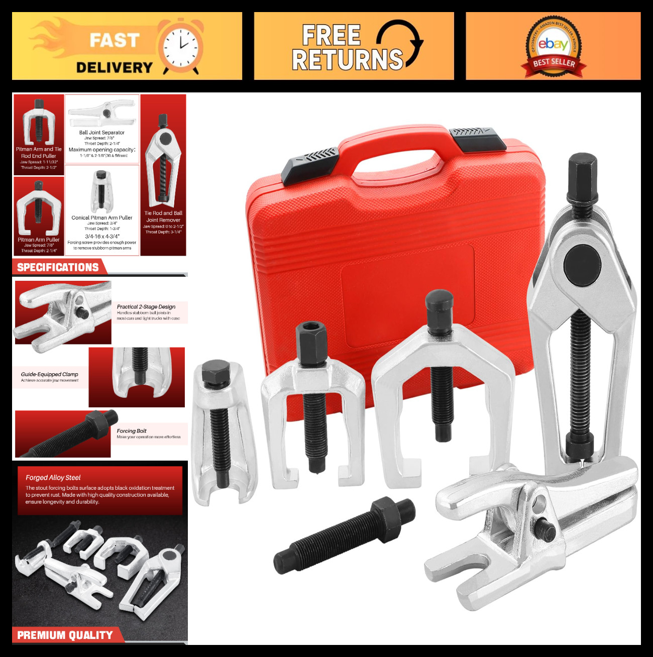 5PCS Ball Joint Separator Tool Kit – 5-in-1 Pitman Arm Puller & Tie Rod End Remo