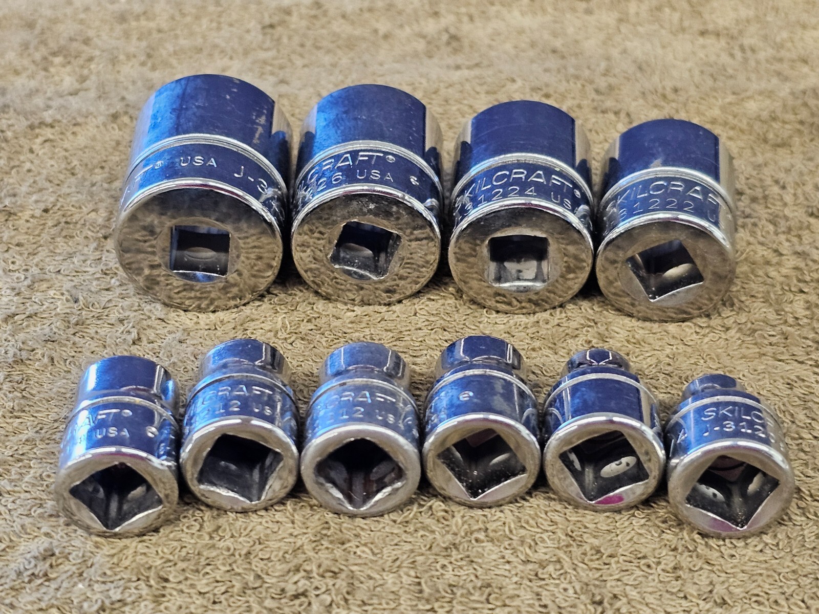 10 Skilcraft J31228 Socket Set 3/8 Drive Sae 7/8 13/16 3/4 11/16 7/16 1/4″ USA