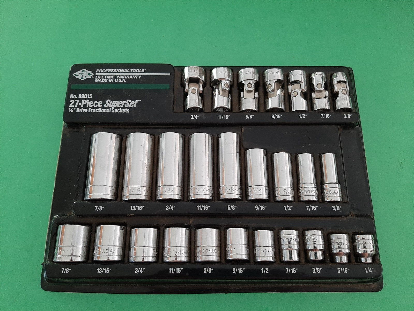 S-K SK Tools USA 3/8” Drive Deep Shallow SAE 27pc. Socket Super Set 6pt Point