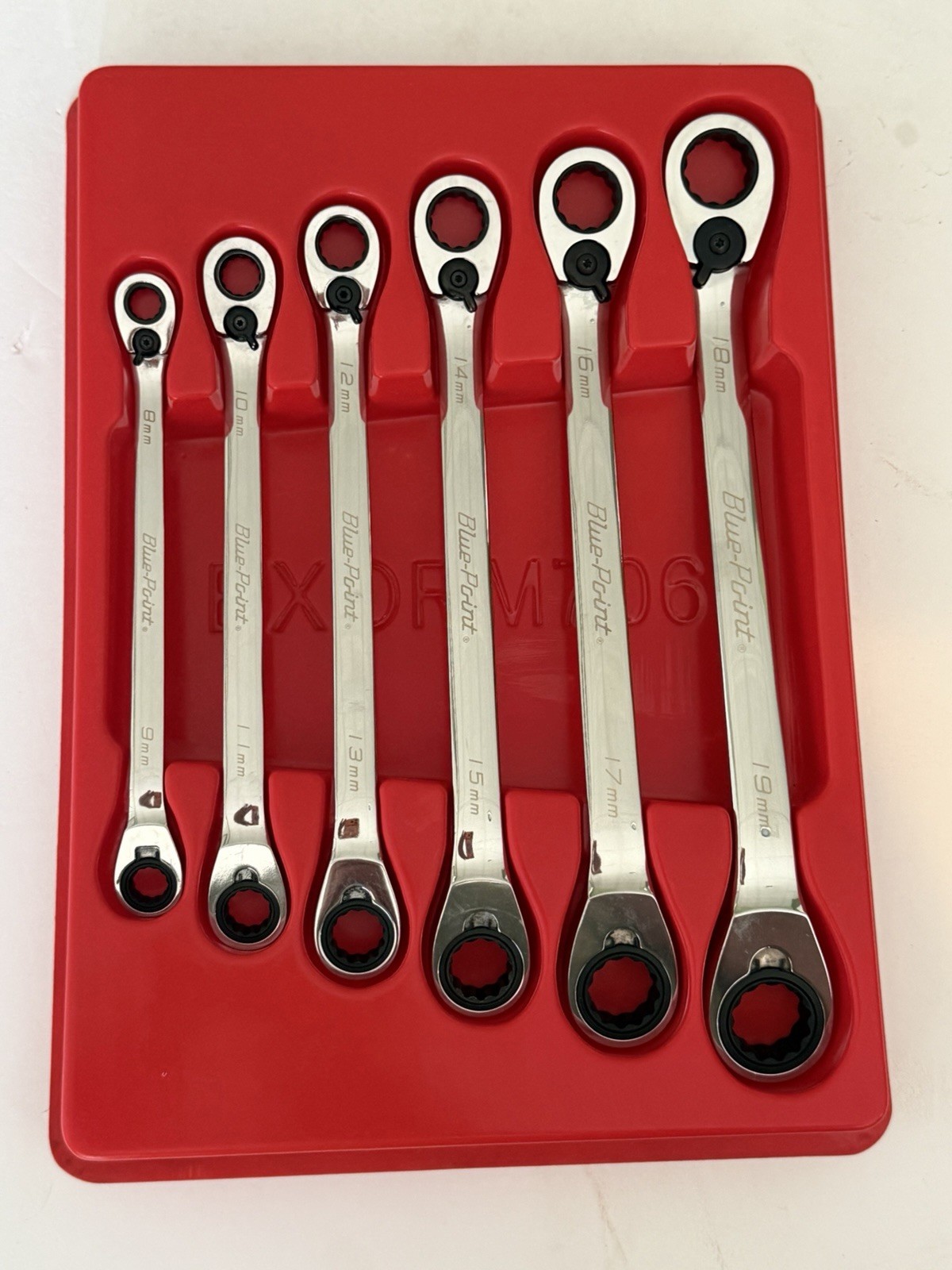 Blue Point Snap On 6pc Metric 9-19mm Ratchet Box Wrench Set BXORM706 w/ Tray USA