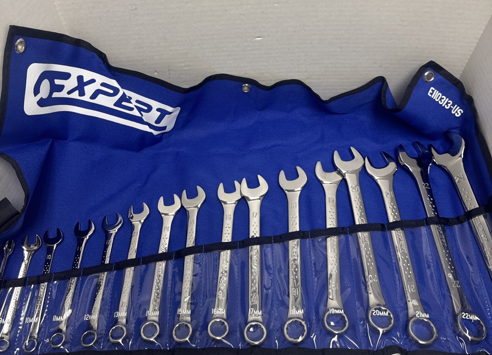 EXPERT E110313-US 18 Pieces Combination Wrench Set W/Roll Blue Pouch Brand New