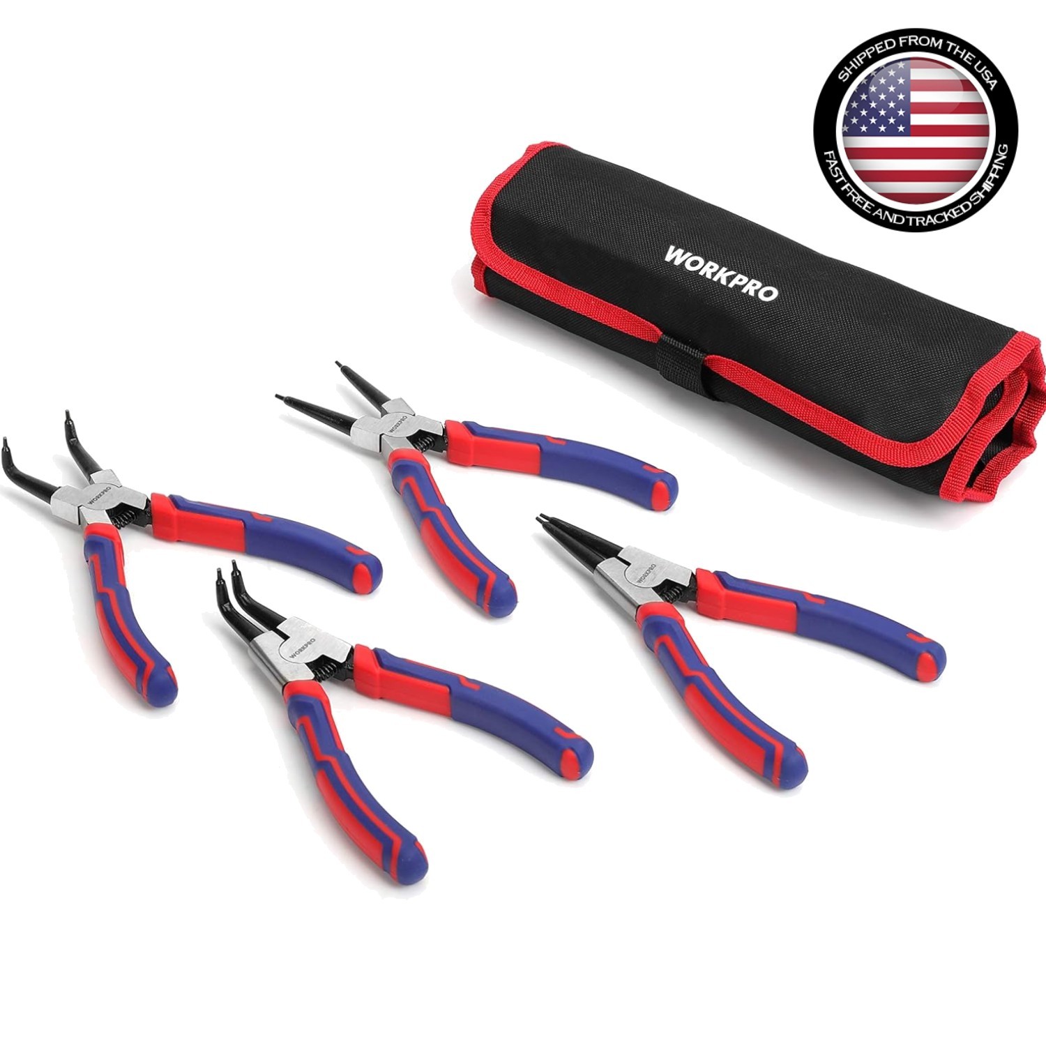 Ergonomic Snap Ring Pliers – 4-Piece Heavy-Duty Set with Compact Storage Pouch