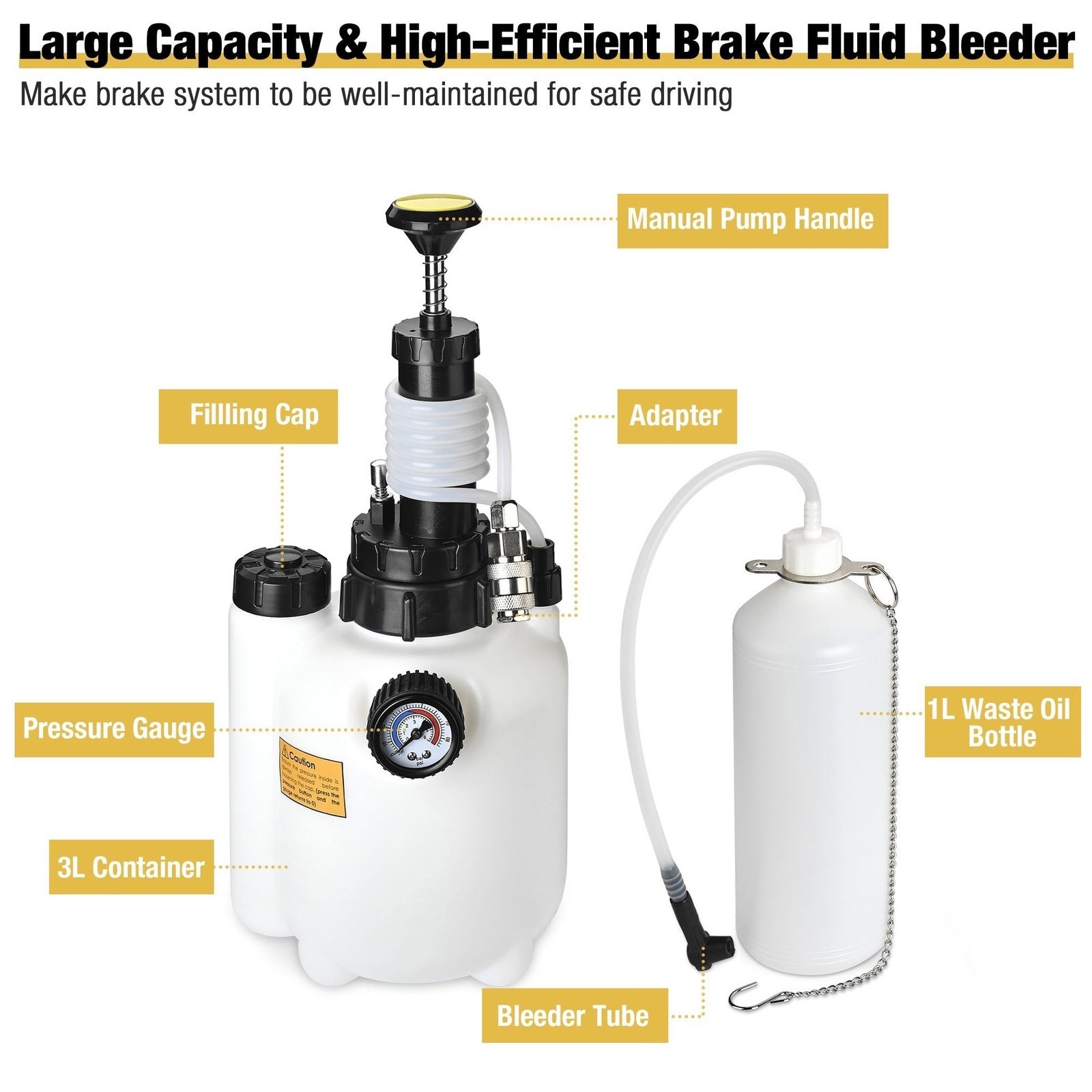 3L+1L Car Brake Bleeder Clutch Bleeding System Fluid Bleeder Tool Set Kit