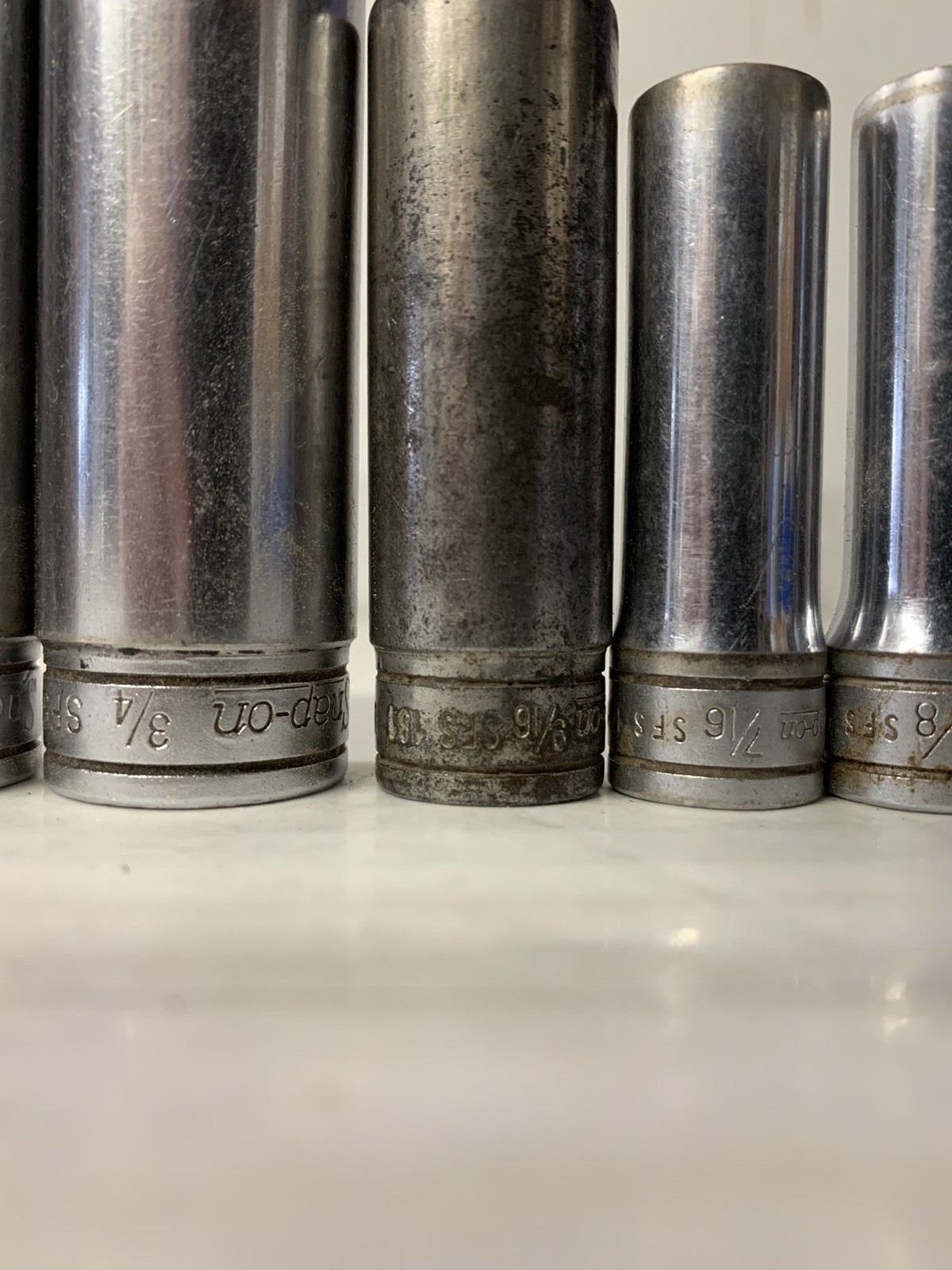 Snap-On Tools Deep Socket Set 3/8″ Drive 1/4″ to 7/8″ -8 Pieces-NOT COMPLETE