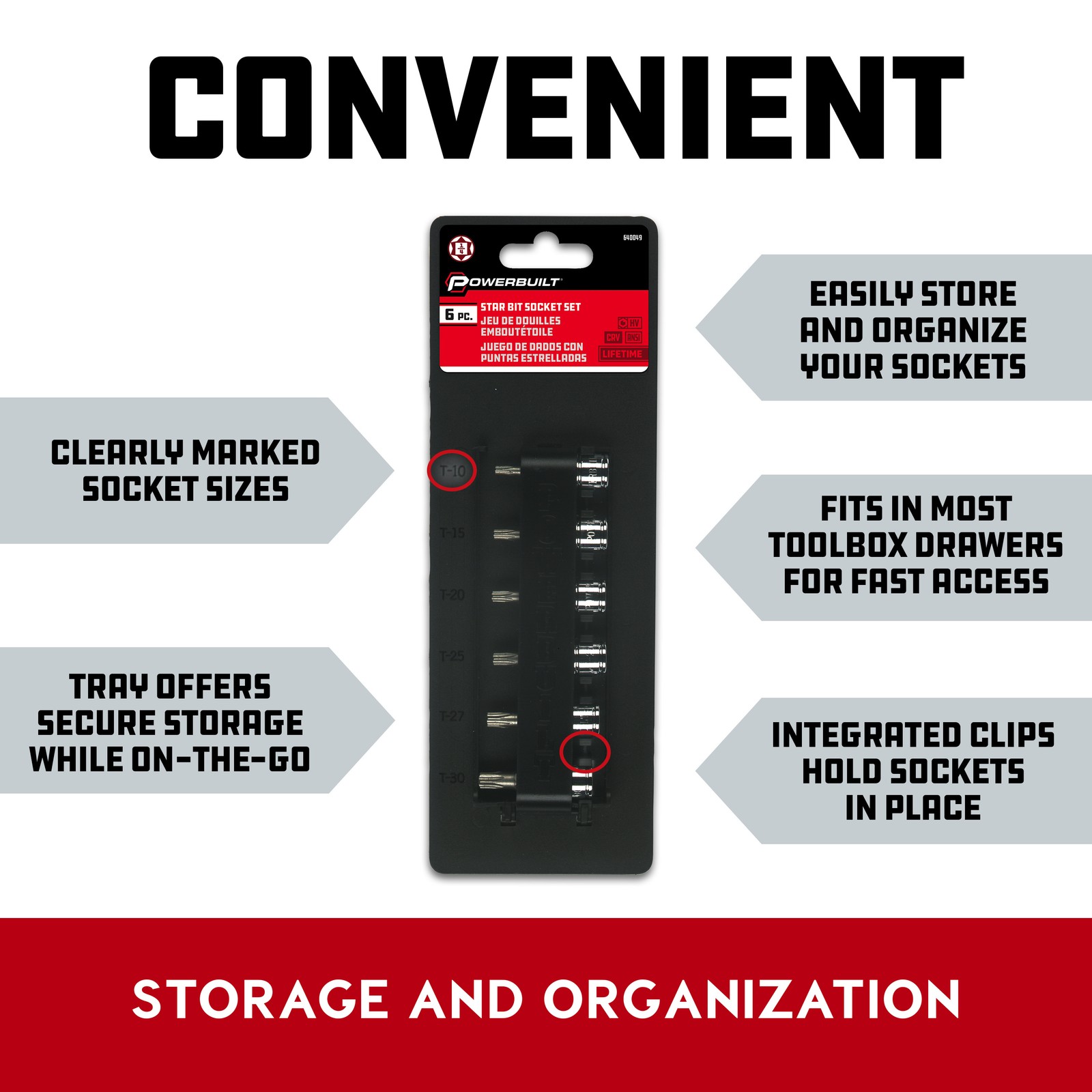 Powerbuilt 6 Piece 1/4 Inch Drive Torx Bit Socket Set – 640049