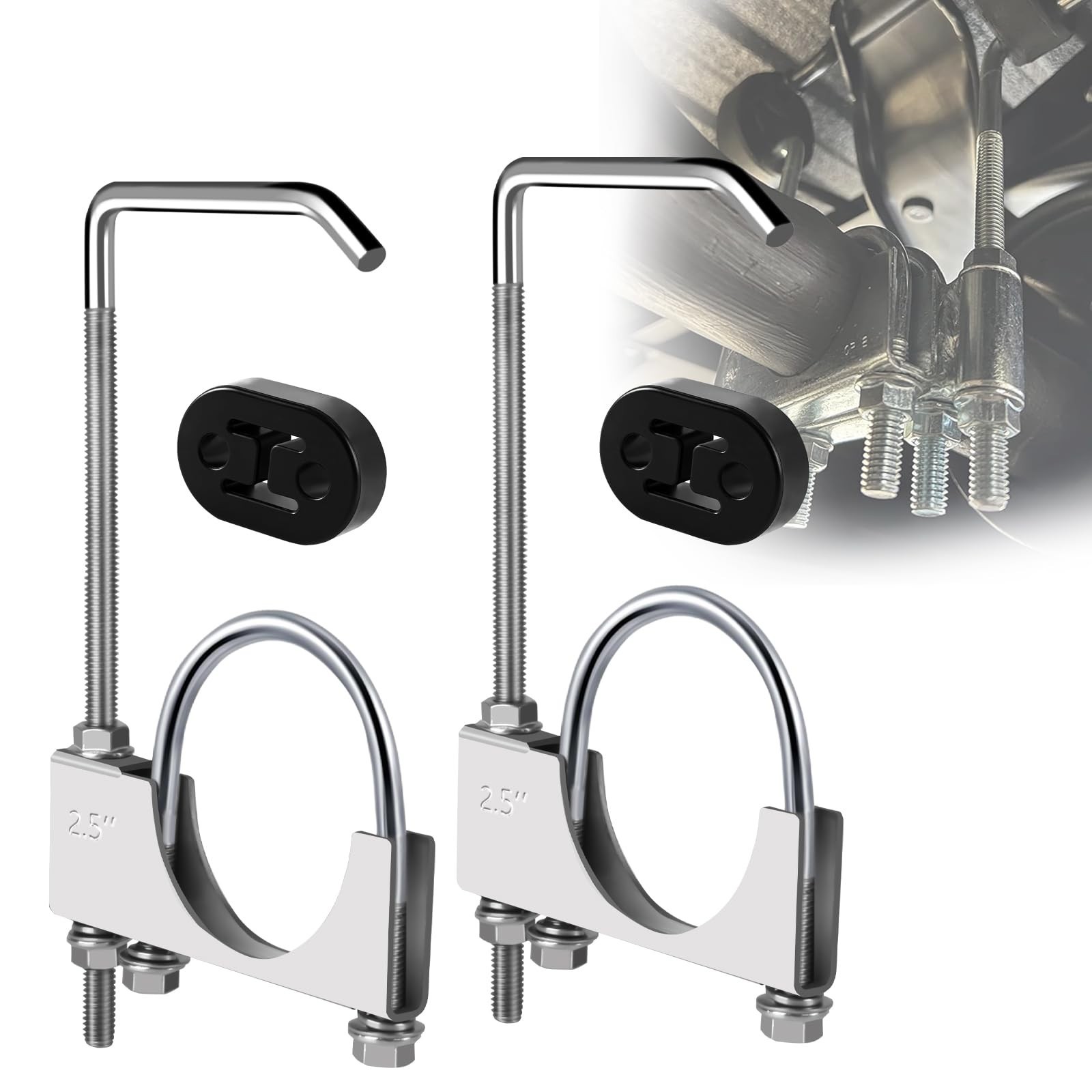 Universal 2.5″ Exhaust Hangers, Stainless Steel Exhaust Clamp with Hanger Rea…