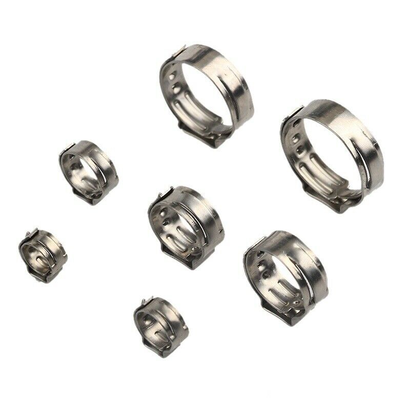 130/100PCS Hose Clamp Assorted Stainless Steel Ear Cinch Rings Crimp Pinch Set