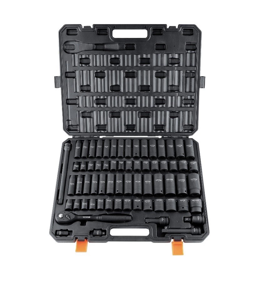 New VEVOR Impact Sockets Set 65pcs 6-Point 1/2in Drive Bit Ratchet Tool Kit Case