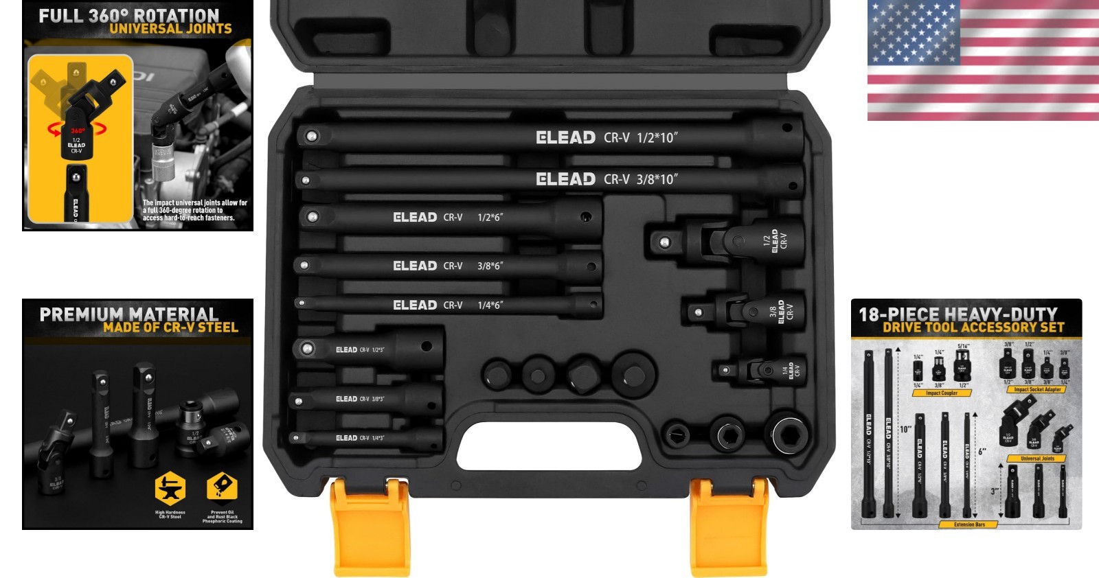 Professional 18-Piece Impact Socket Extension Set with Easy-Access Storage Case