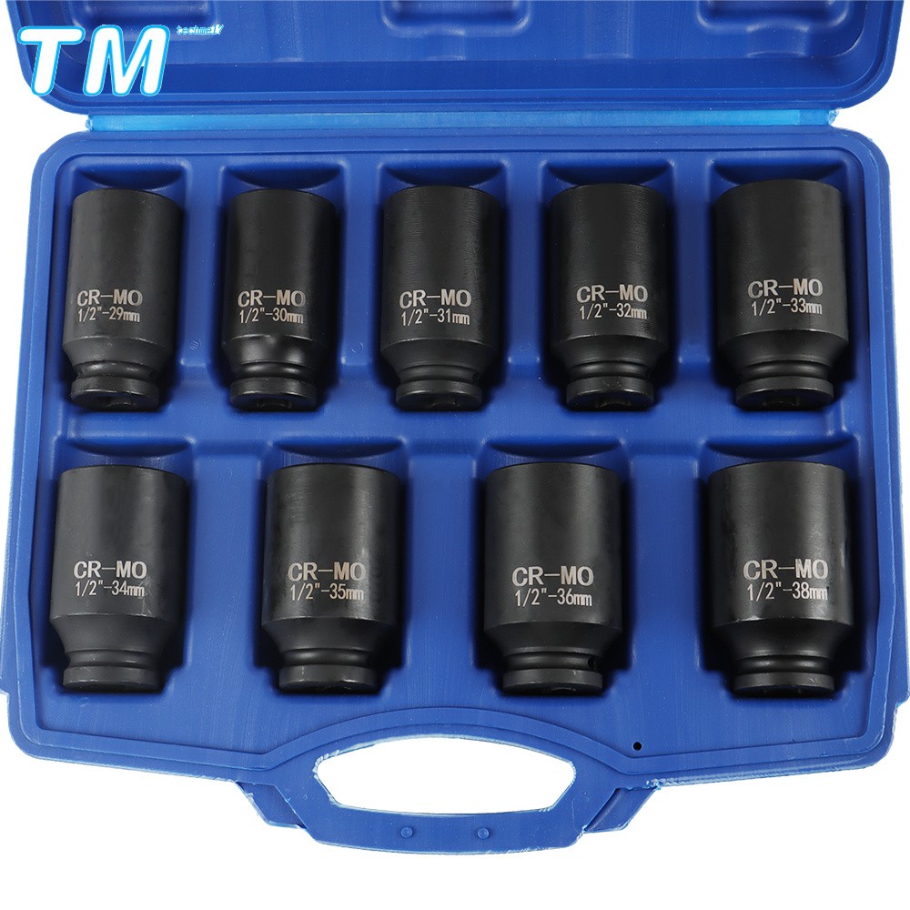 9× 29-38mm Impact Socket Tool Kit 1/2″ Drive Metric Axle Hub Nut Socket 6 Point